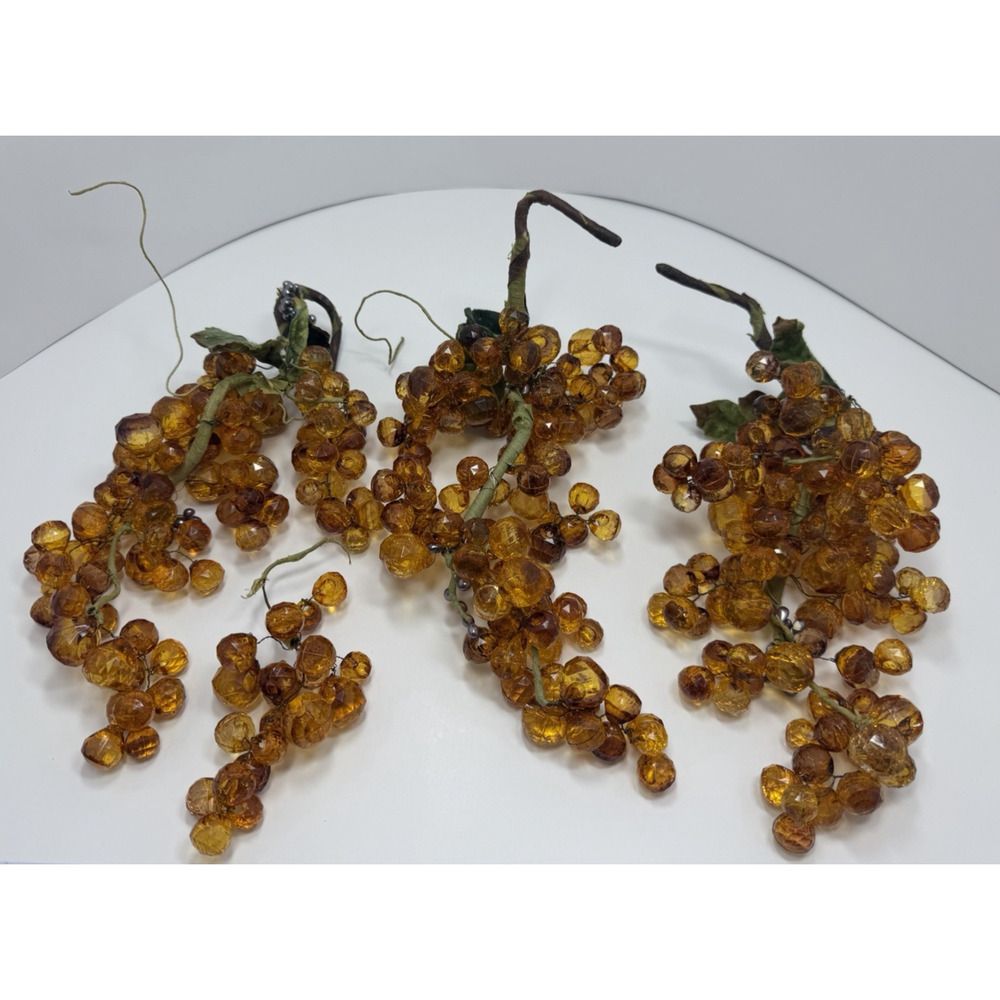 Vintage Faceted Lucite Amber Grape Bunch Wired 3 Bunches READ DESCRIPTION